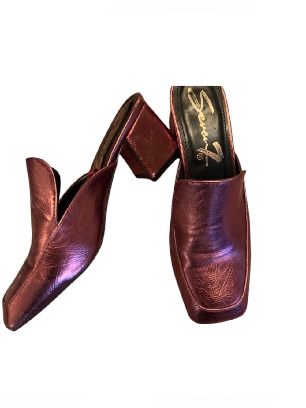 Seven7 Metallic wine Square-Toe Block loafer Heel Mules Dopamine
